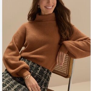 Francesca's Collections Warm Brown cowl neck waffle Sweater size large